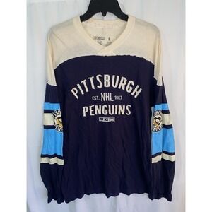 Pittsburgh Penguins CCM NHL Pro Long Sleeve Blue Throwback Hockey Shirt Large